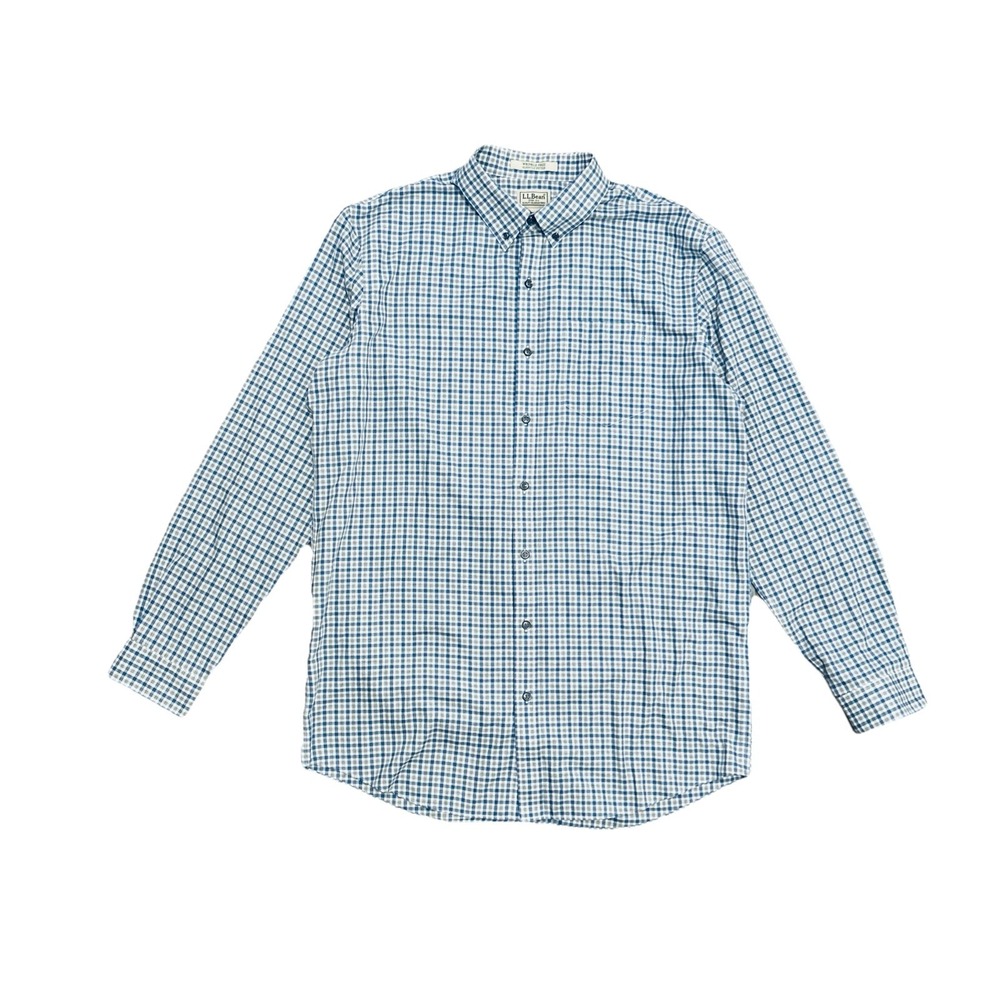 L.L.Bean Wrinkle Free Blue Plaid Button Down Shirt Men's L Tall Cotton Workwear